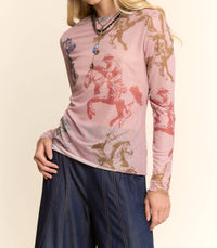 Davi & Dani - Running Horse Camo Printed Mesh Top