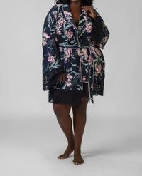 Kilo Brava - Satin & Lace Long Sleeve Short Robe - Plus