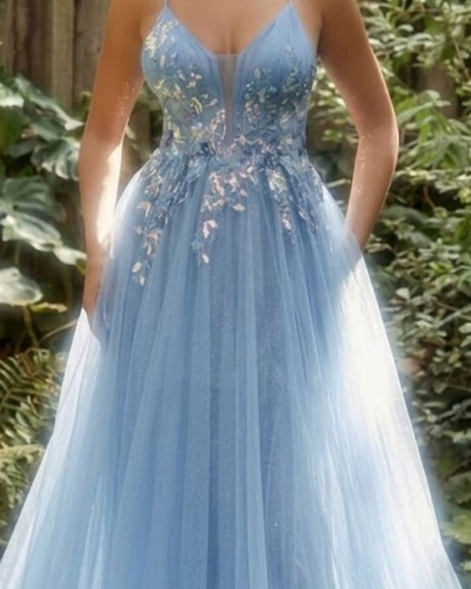 Andrea & Leo Couture Iridescent Sequin Gown in blue jay - women's dress - detail view