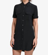 She + Sky - Hand Pockets With Cuffed Sleeves Dress