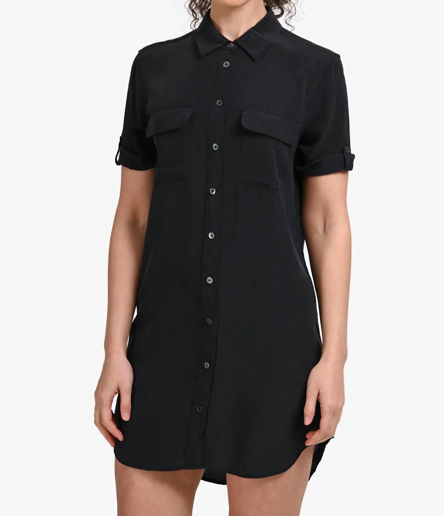 She + Sky - Hand Pockets With Cuffed Sleeves Dress