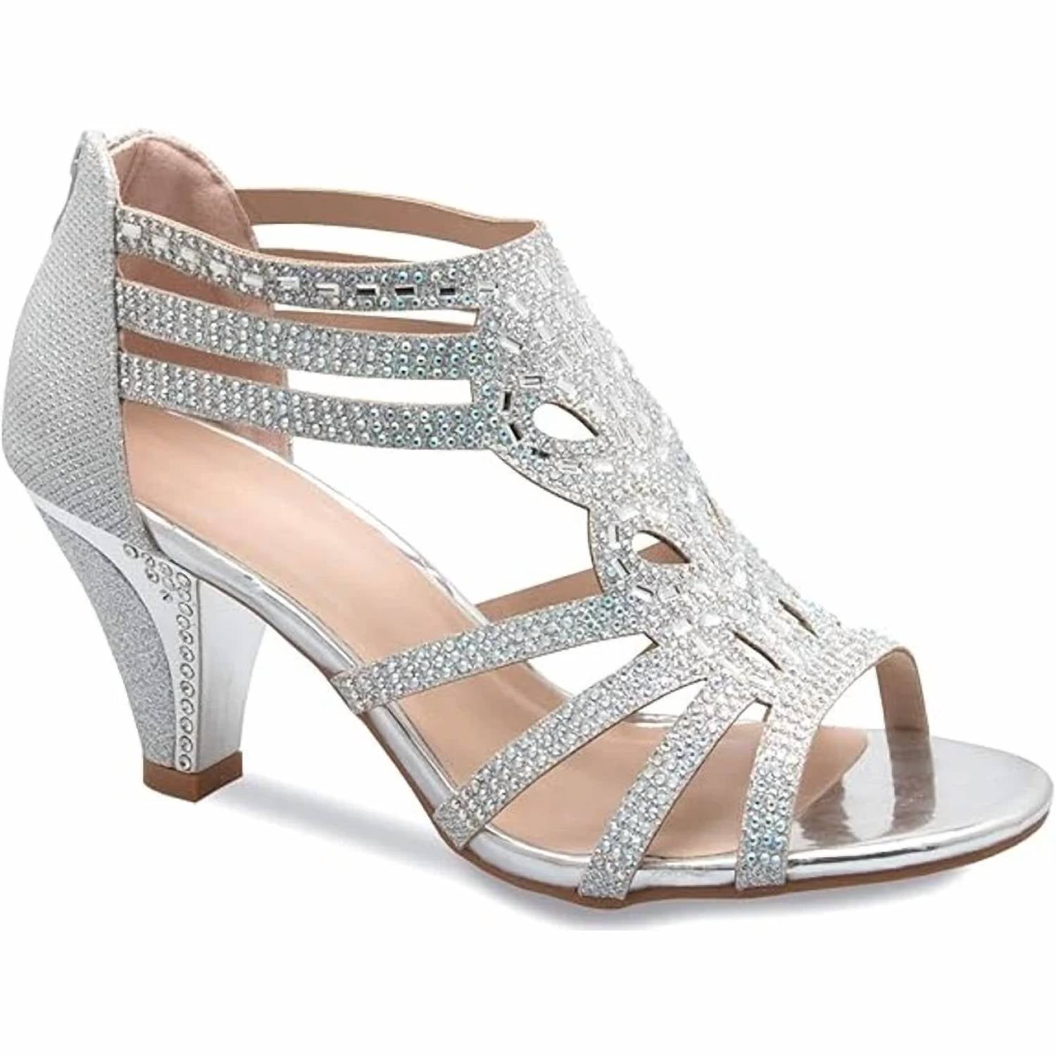 Forever - Women's Glitter Open Toe Rhinestone Heels