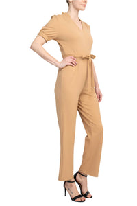 Nanette Lepore - V-neck Short Sleeve Tie Waist Solid Jumpsuit