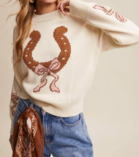 Listicle - Horseshoe Bow Graphic Sweater