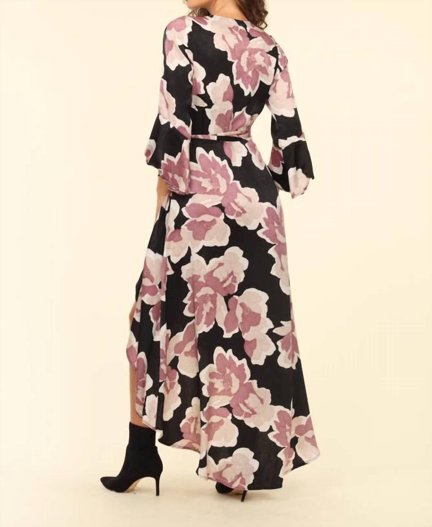 Romano Wrap Maxi Dress With Bell Sleeve