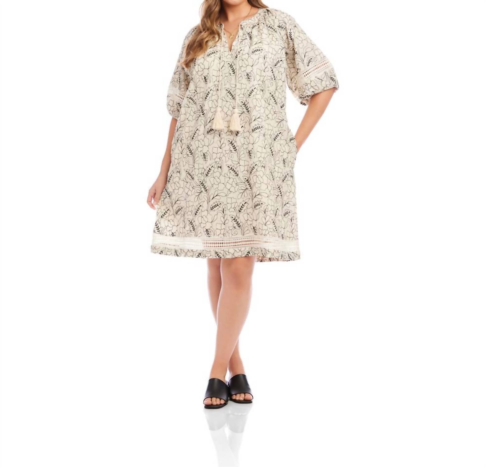 Karen Kane Puff Sleeve Tassel Dress - Plus in cream - women's dress