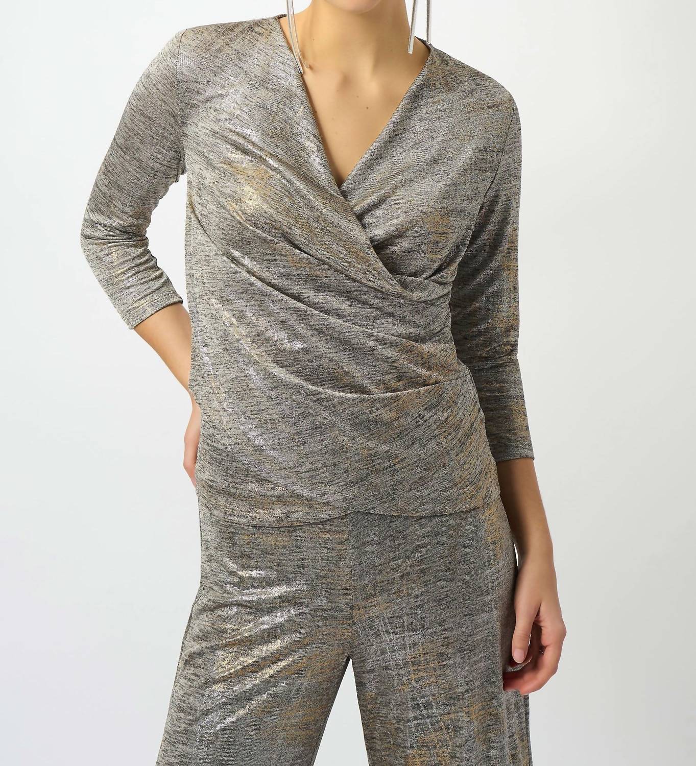 Joseph Ribkoff - Foiled Mélange Knit Wrap Top
