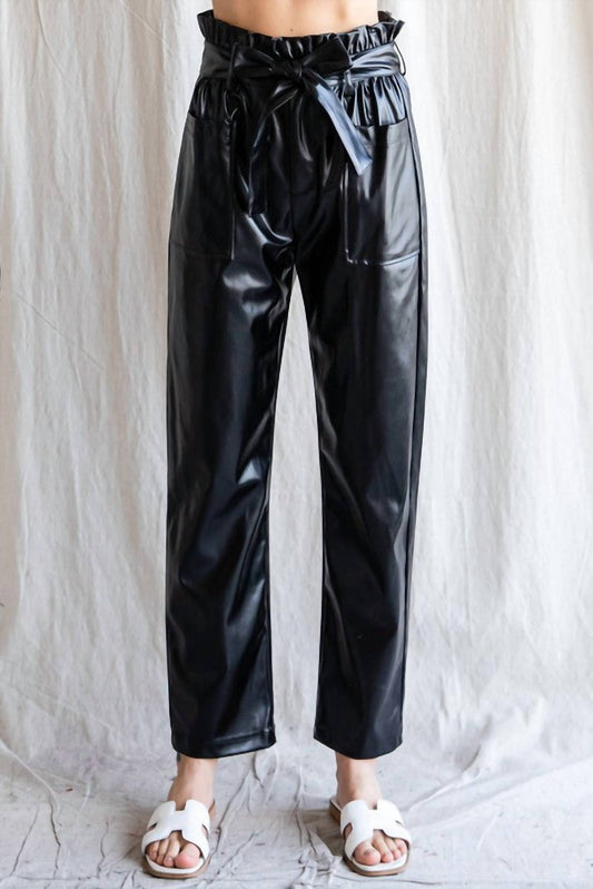 Faux Leather Belted Waist Pants