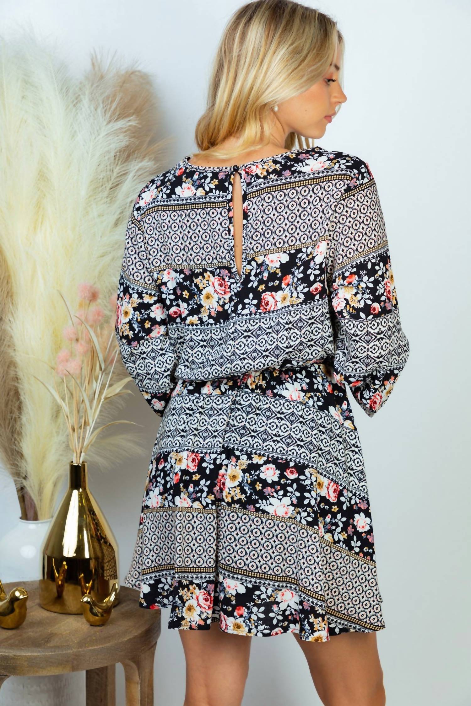 White Birch - Long Sleeve Print Dress