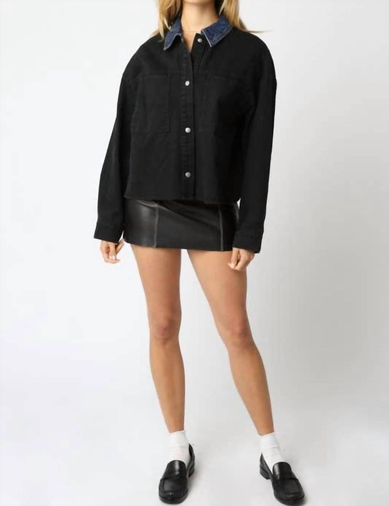 OLIVACEOUS Ricki Contrast Jacket in black denim - women's jacket - view 5