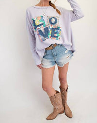 Easel - Love Patch Rib Knit Mineral Washed Top