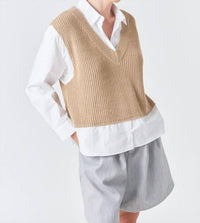 Grey Lab Layered Look Sweat Shirt in camel - women's shirt - alternate view