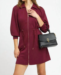 umgee Luxe Knit Zip Up Mini Dress in burgundy - women's dress