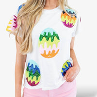 Queen Of Sparkles - Groovy Easter Egg Short Sleeve Top
