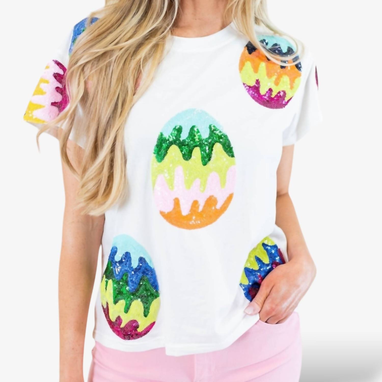Queen Of Sparkles - Groovy Easter Egg Short Sleeve Top