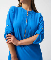 Joseph Ribkoff Mandarin Collar Straight Dress in french blue - women's dress - alternate view