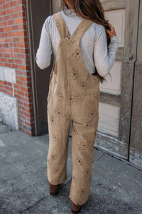 Umorger Flower Print Orduroy Overalls in khaki - women's jeans - alternate view