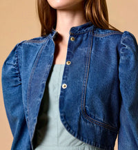Cleobella Women's Damien Jacket in medium denim - women's jacket - detail view