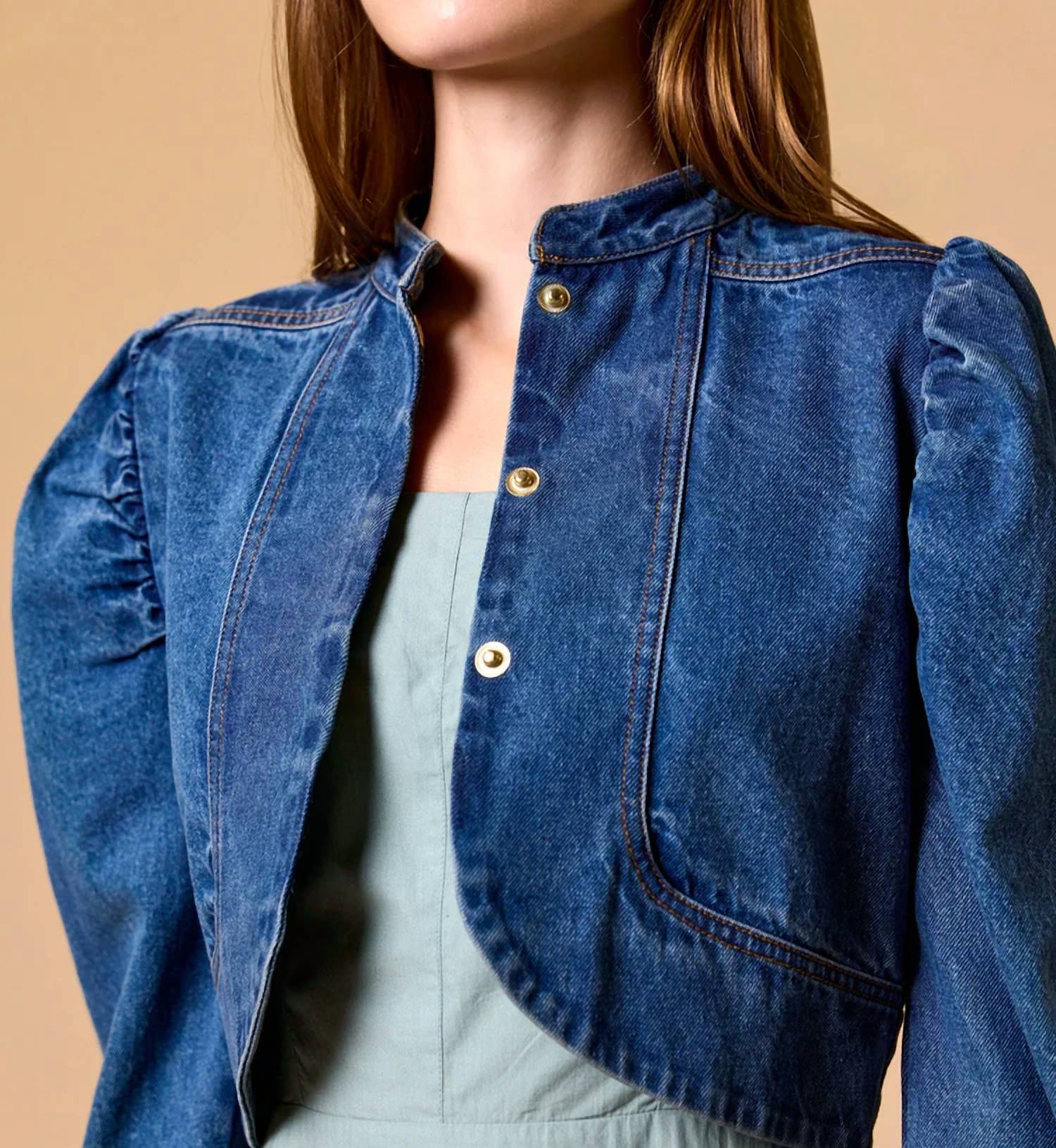 Cleobella Women's Damien Jacket in medium denim - women's jacket - detail view