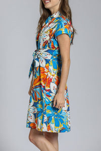 Apny - Short Sleeve Shirt Dress With Self Tie