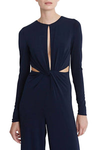 Halston Heritage - Long Sleeve Keyhole Crossed Front Jumpsuit