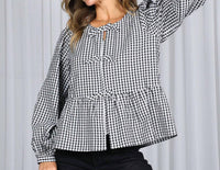 Vine & Love - Charming Gingham Bow Blouse