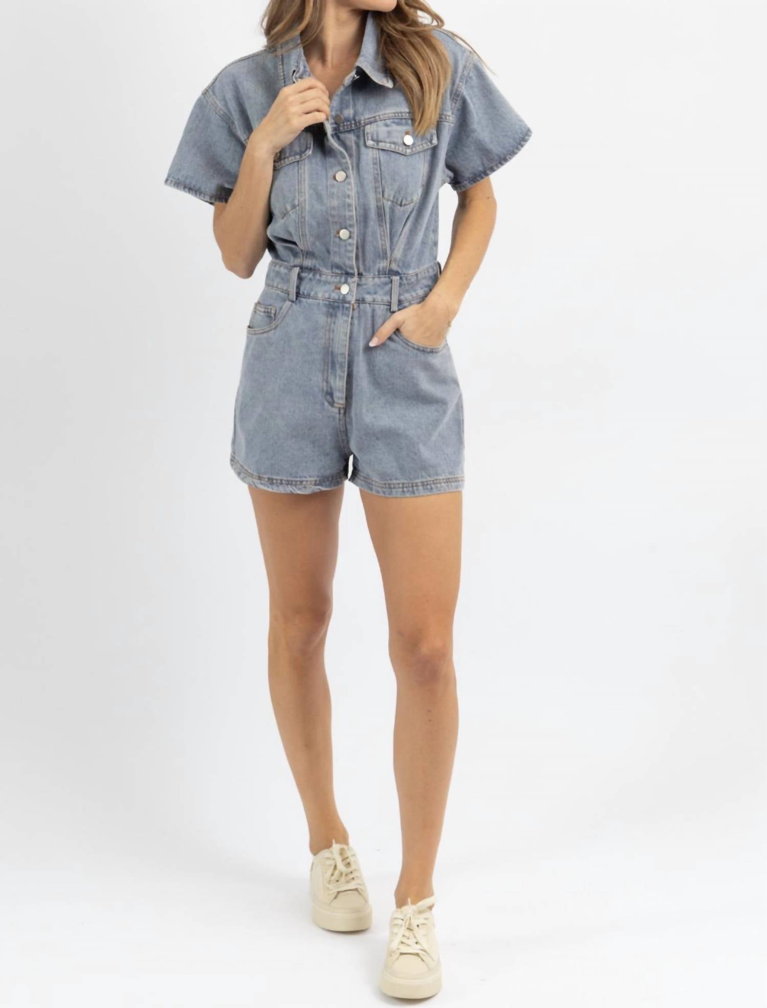 Le Lis - Short Sleeve Denim Romper