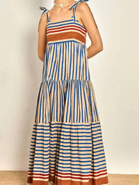 Trendsi - Striped Tie-Shoulder Tiered Maxi Dress