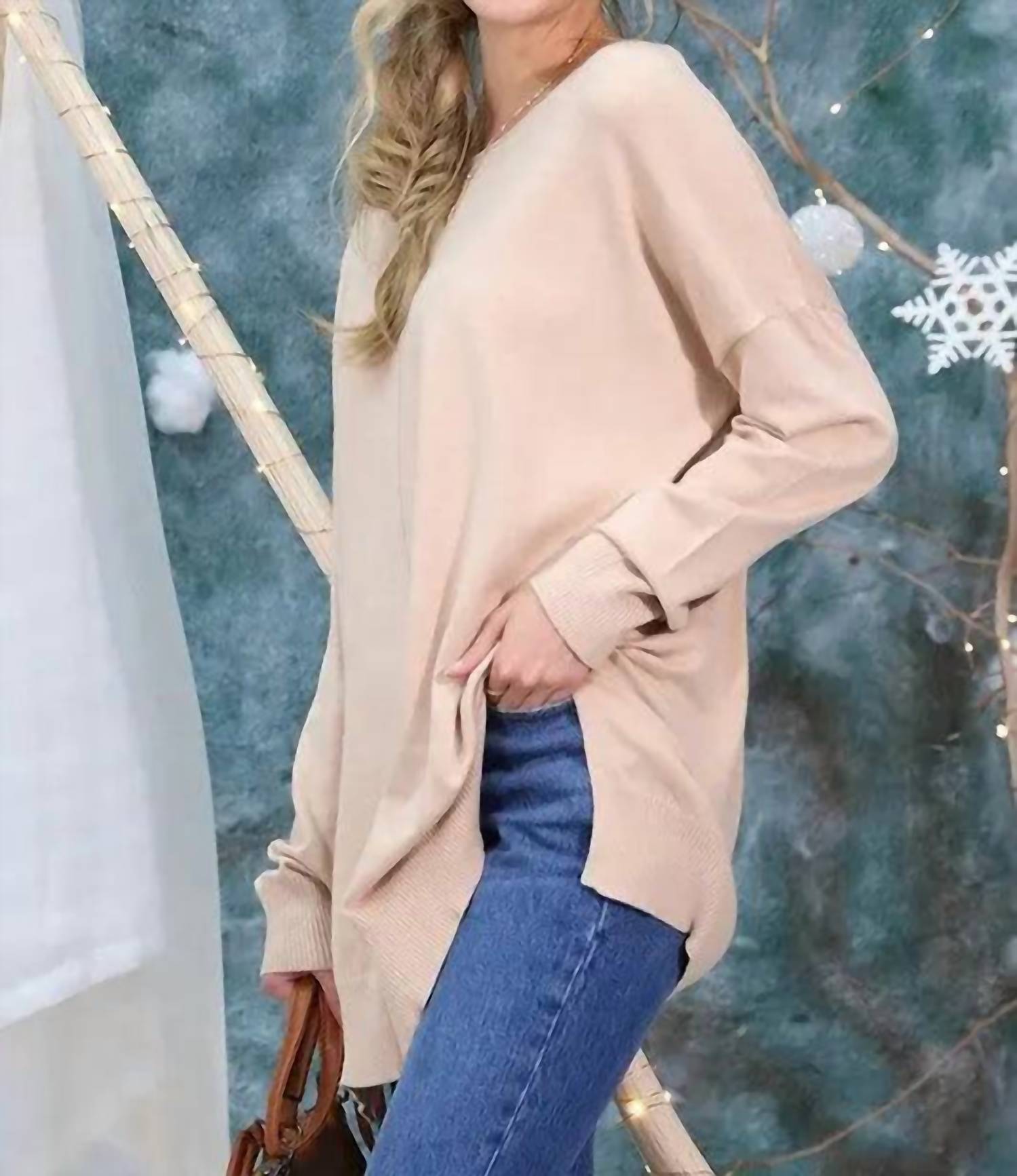 Ninexis Ultrasoft Tunic Sweater in taupe - women's sweater - alternate view