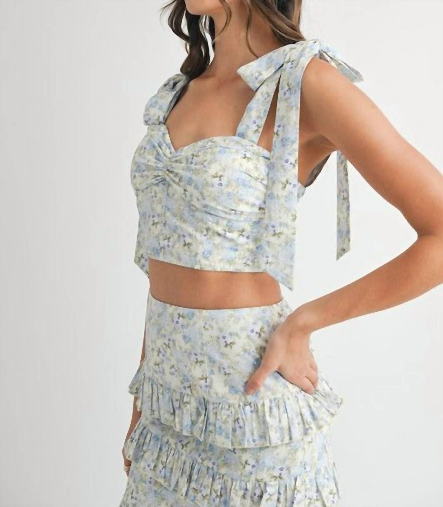 Mable - Lace Up Floral Top & Skirt Set