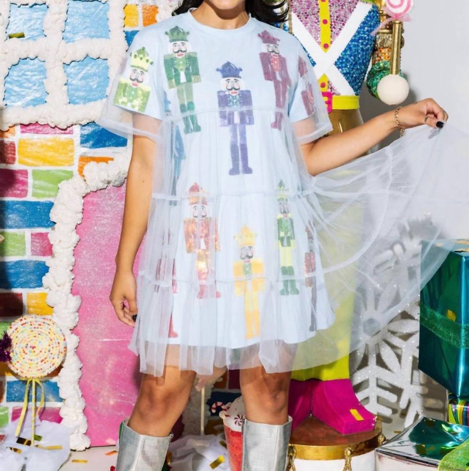 QUEEN OF SPARKLES Nutcracker Tulle Dress in blue rainbow - women's dress
