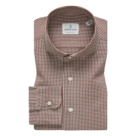 Emanuel Berg - MF Brown Check Cotton Crinkle Dress Shirt