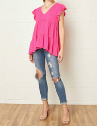entro Tiered Ruffle Babydoll Top in hot pink - women's shirt - view 6