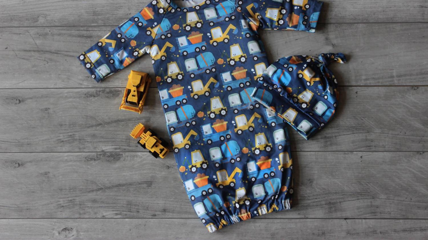 Adorable Sweetness - Infant Boys Truck Baby Gown And Hat Set