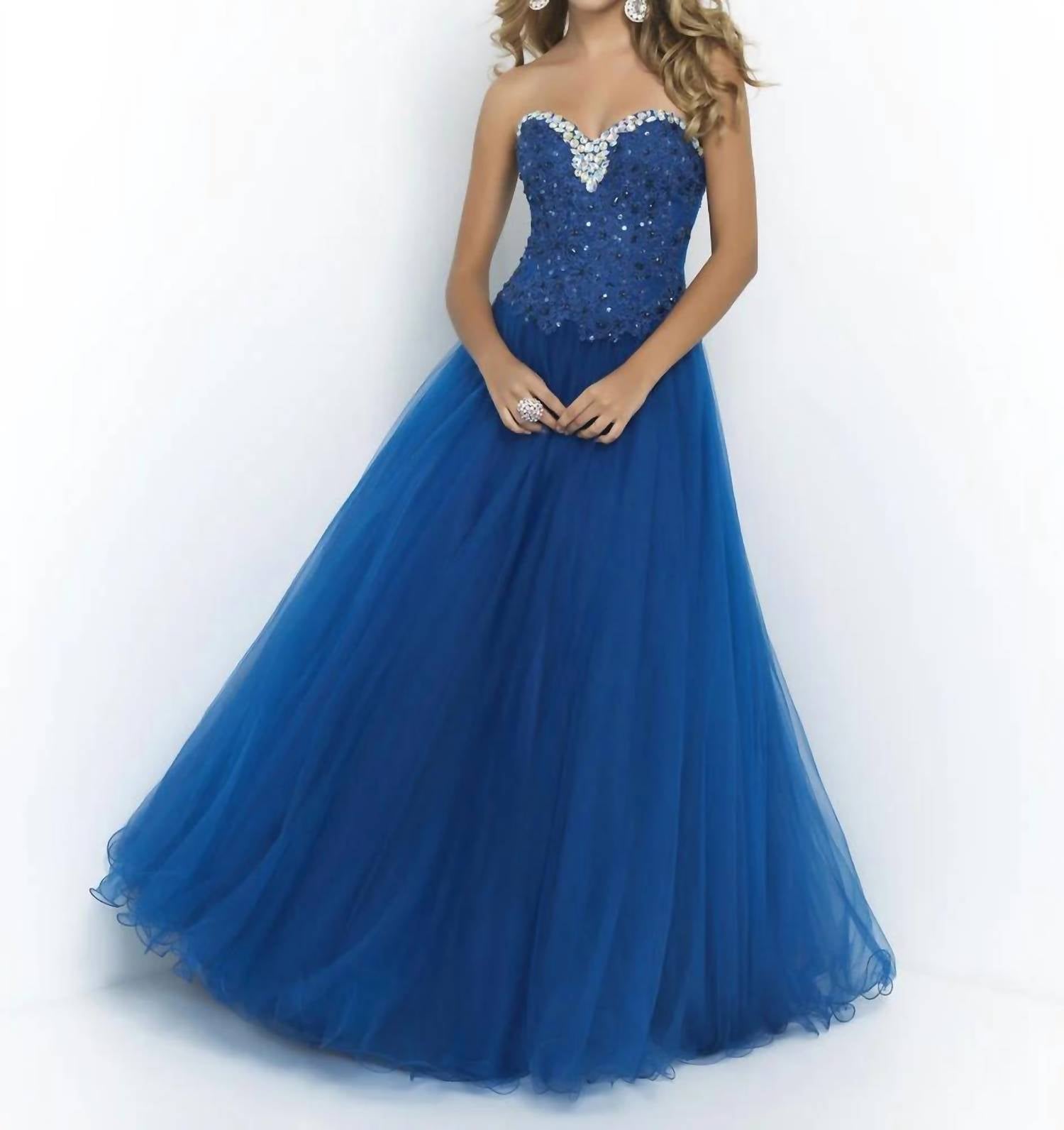 Blush Prom - Beaded Lace Up Back Ball Gown