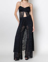 ZETAYE Lyric Lace Long Line Chain Top in black - women's blouse
