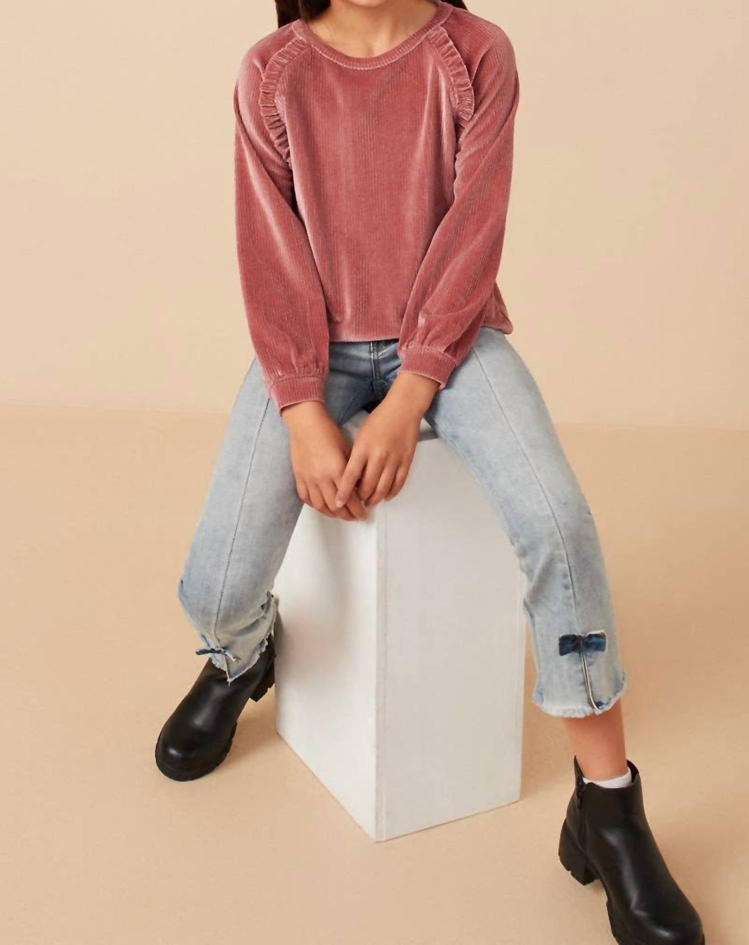 Hayden Girls - Girl's Ruffled Raglan Seam Brushed Rib Top