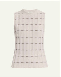 Lafayette 148 Women's Plaited Ribbed Stripe Shell Top in pearl multi - women's tank top