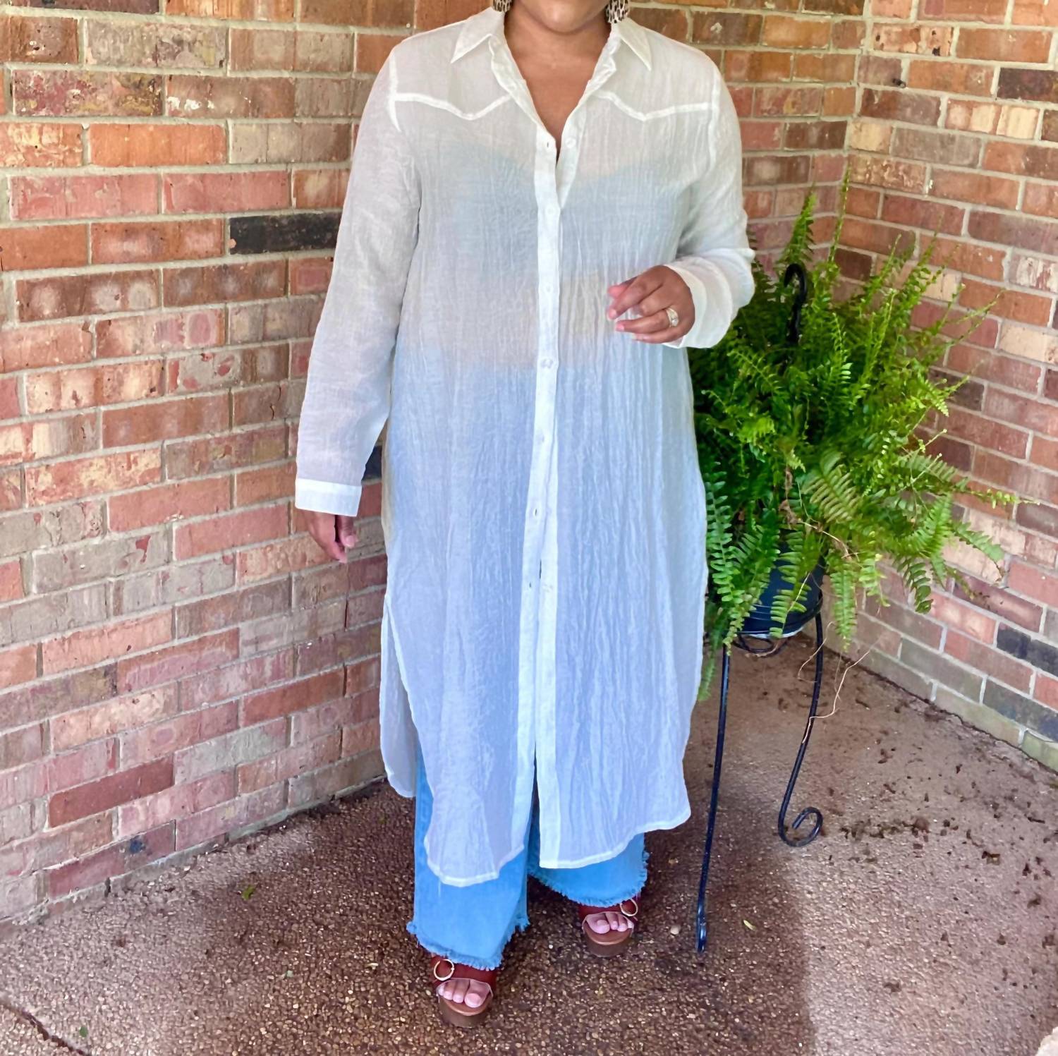 Umgee - Whimsy Crinkle Collared Button Up Maxi Shirt Dress