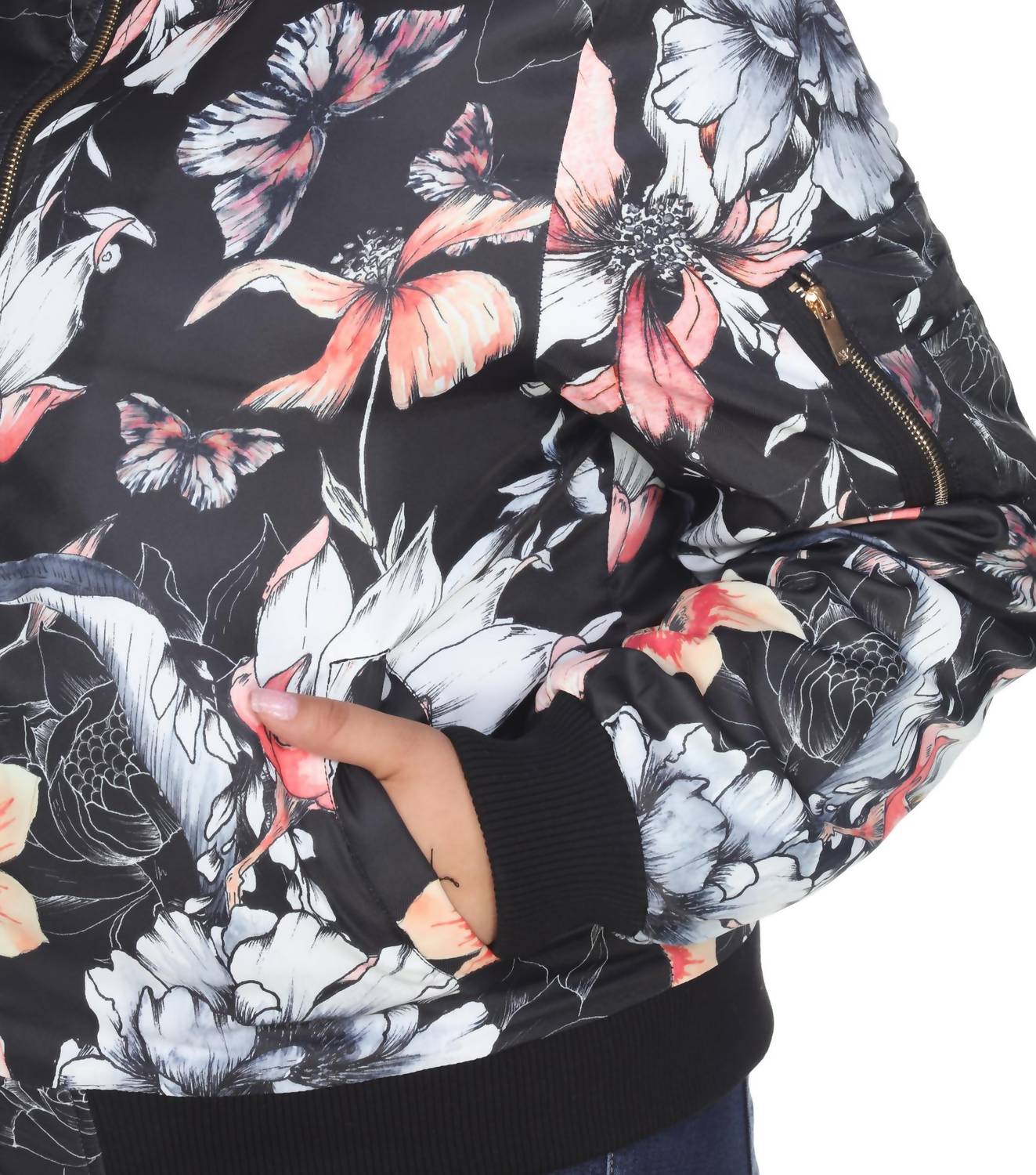 White Mark - Floral Bomber Jacket - Plus Size