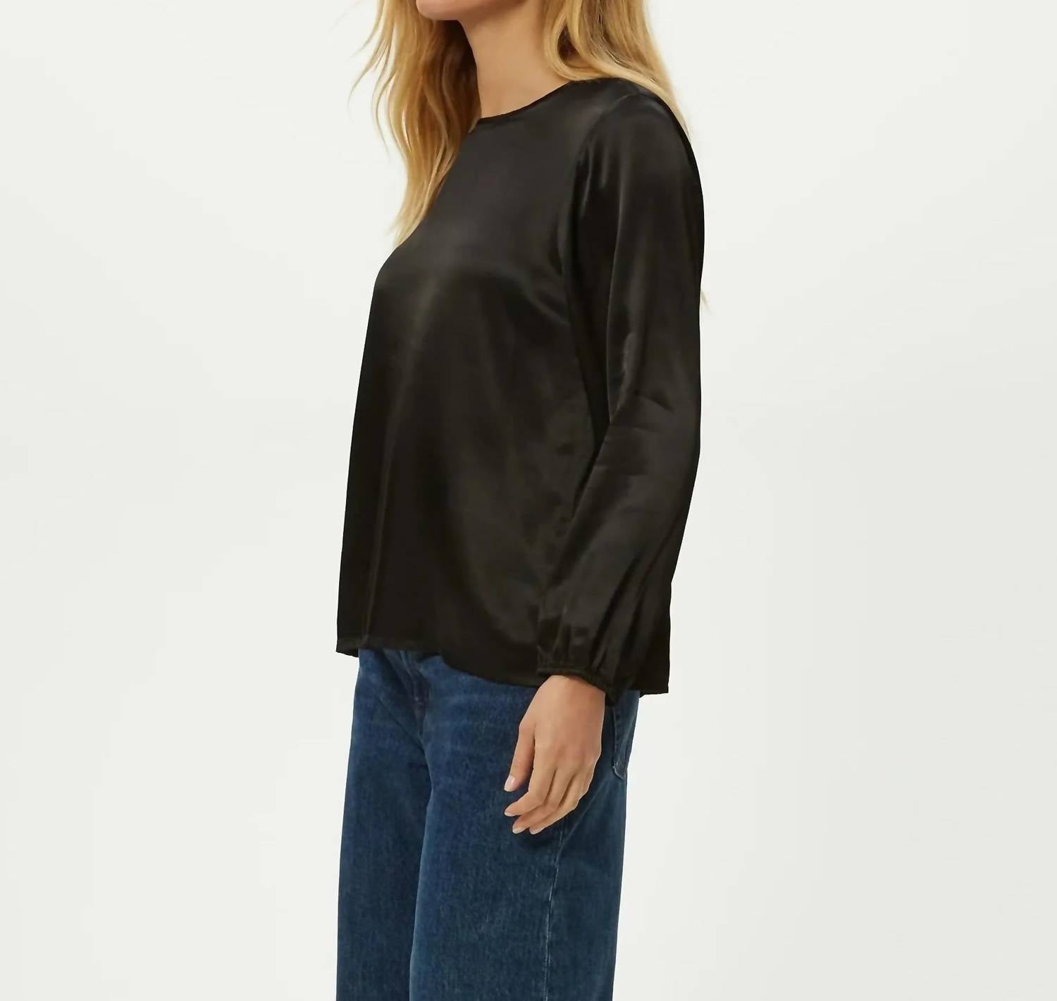 Michael Stars Lali Crew Neck Blouse in black - women's blouse - alternate view
