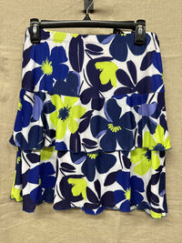 Fashque Women's 3 Tier Ruffle Skort in blue lime floral - women's shorts