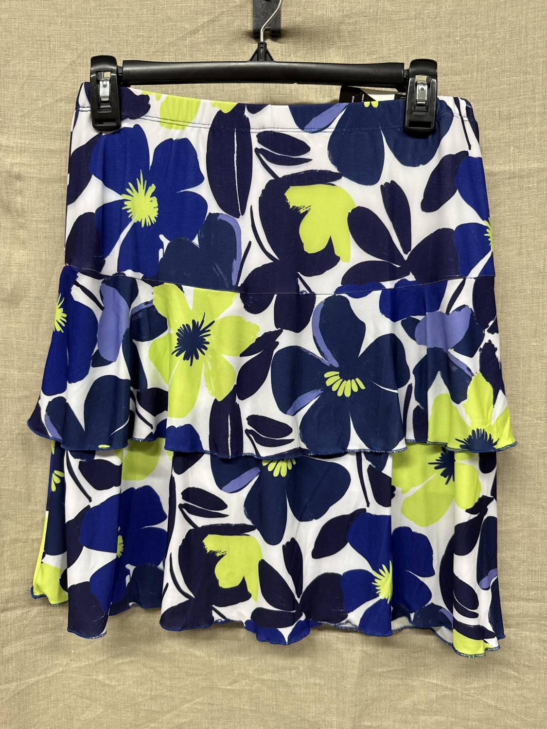 Fashque Women's 3 Tier Ruffle Skort in blue lime floral - women's shorts