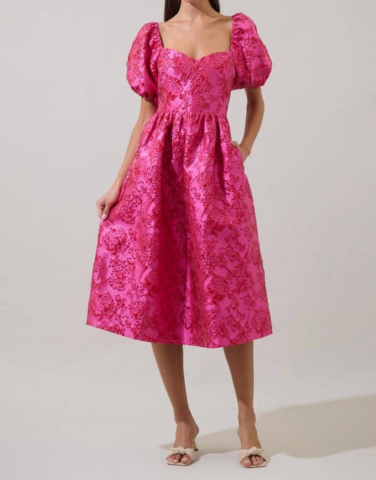 Sugarlips - Danica Jacquard Alessi Puff Sleeve Midi Dress