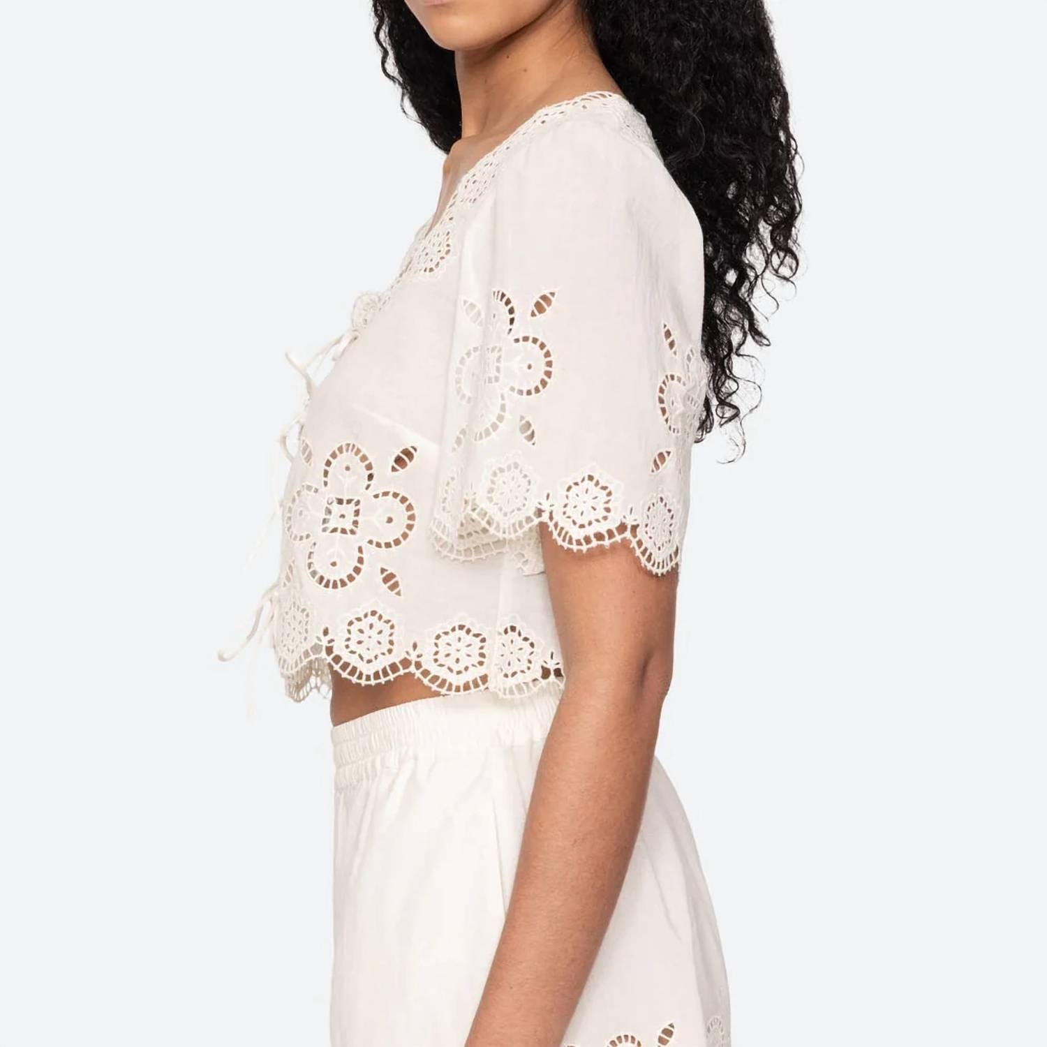 Sea - Babette Eyelet Tie Front Top