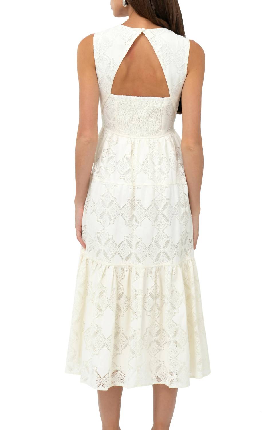 adelyn rae Marina Lace Midi Dress in cream - women's dress - detail view