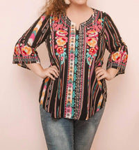 Andree By Unit - Bell Sleeve Embroidery Tunic Top