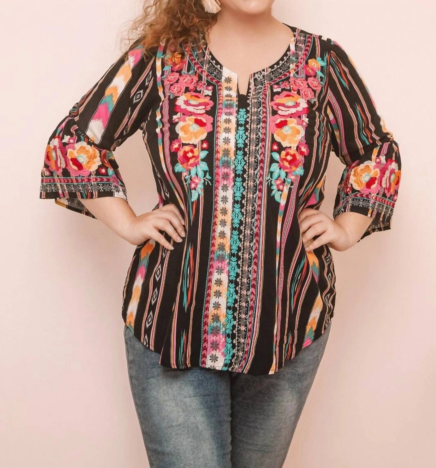Andree By Unit - Bell Sleeve Embroidery Tunic Top