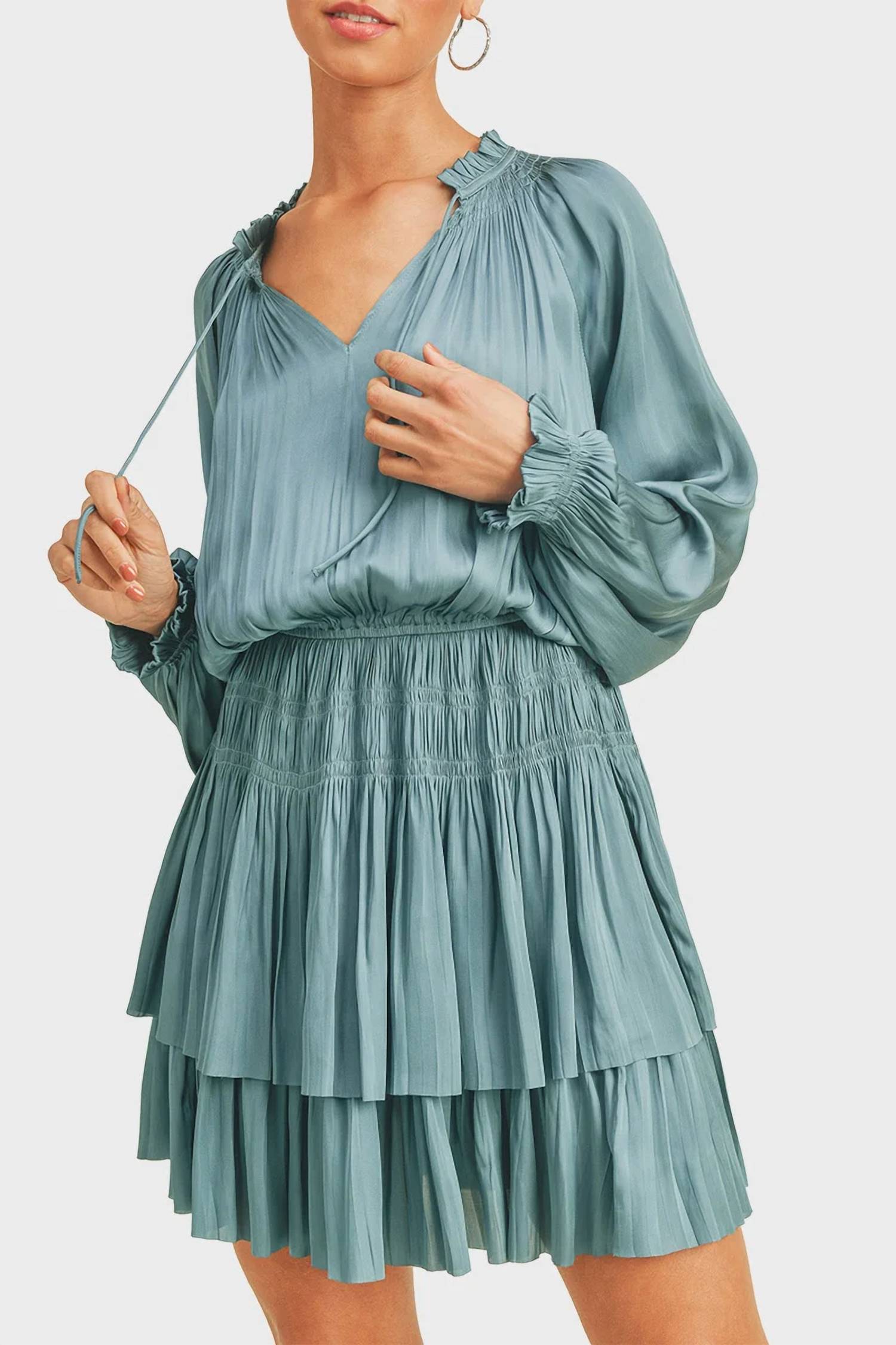 Reset By Jane - Flutter Sleeve Silky Crinkle Mini Dress