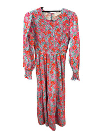Peach Love - Women's Floral Smock Midi Dress